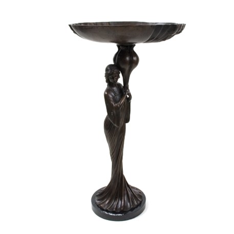 Bronzen Dame met Schaal op Marmeren Voet