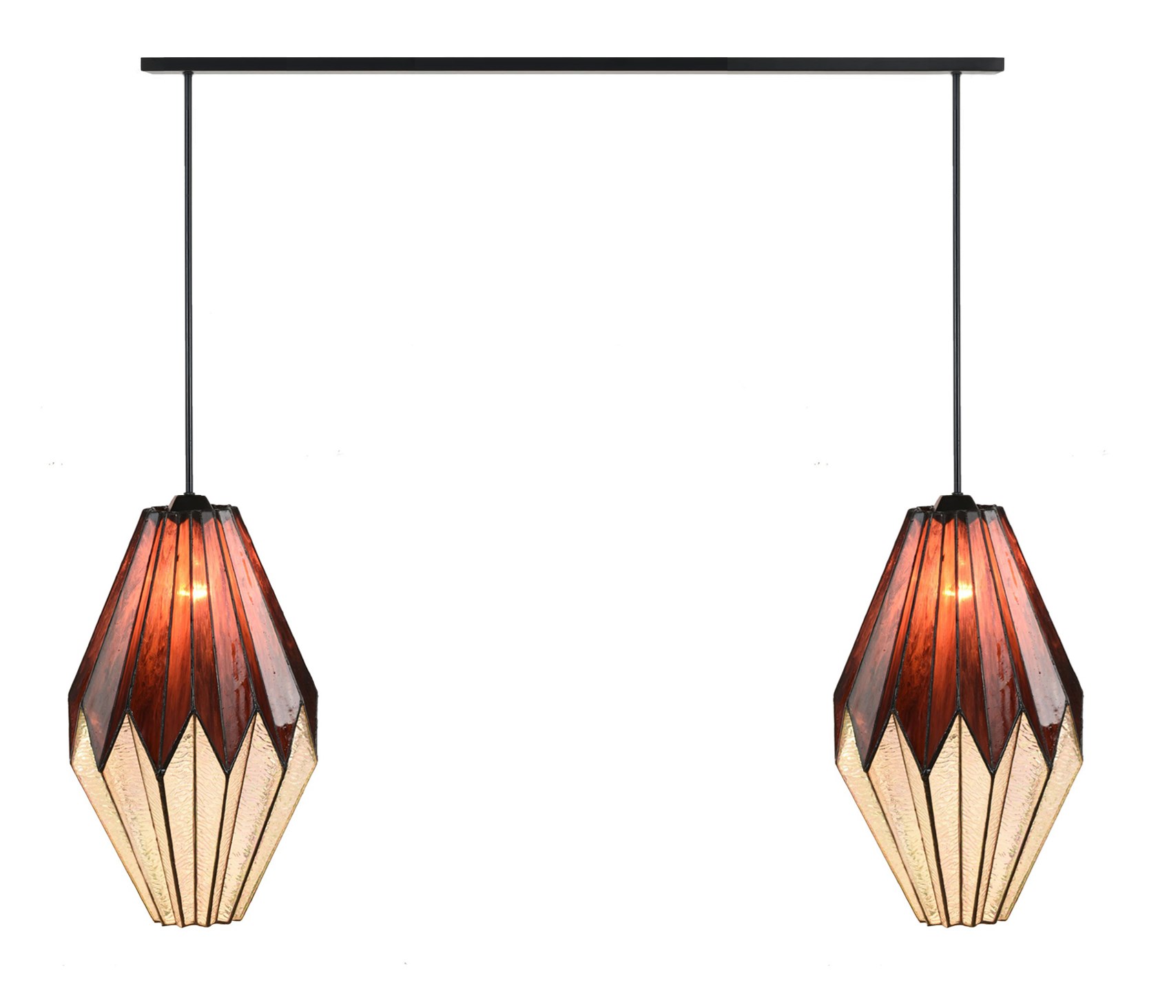 2 x Tiffany Origami met Pendant aan plafondbalk