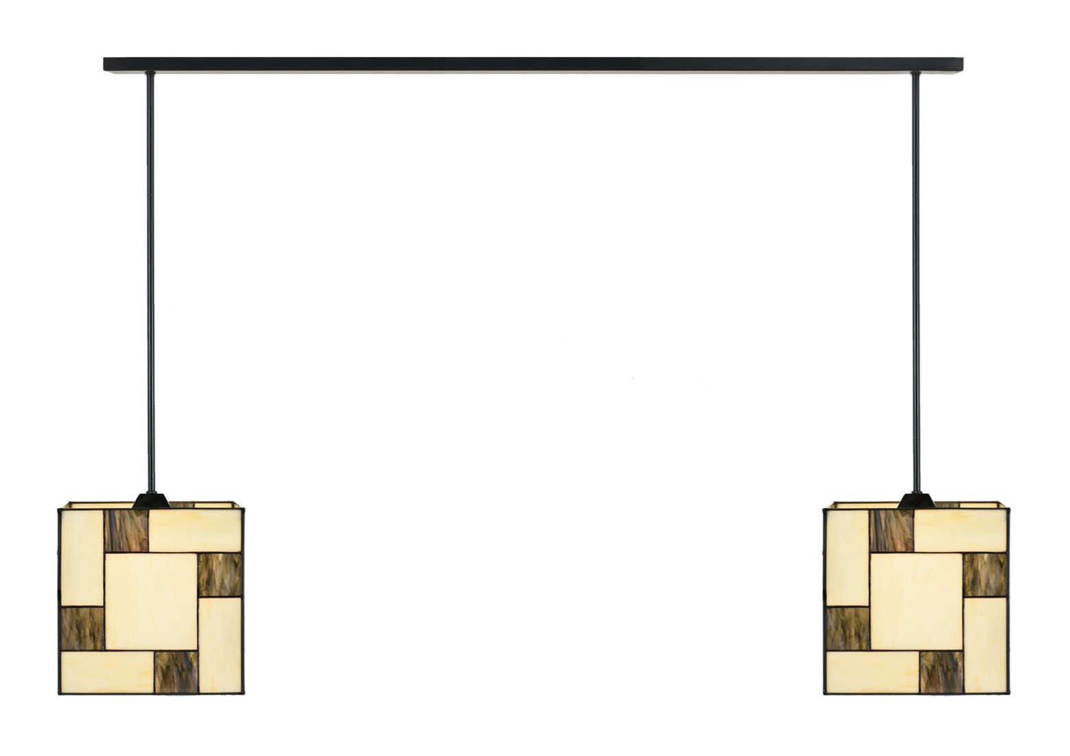 2 x Tiffany Mondriaan Kubus met Pendant aan plafondbalk