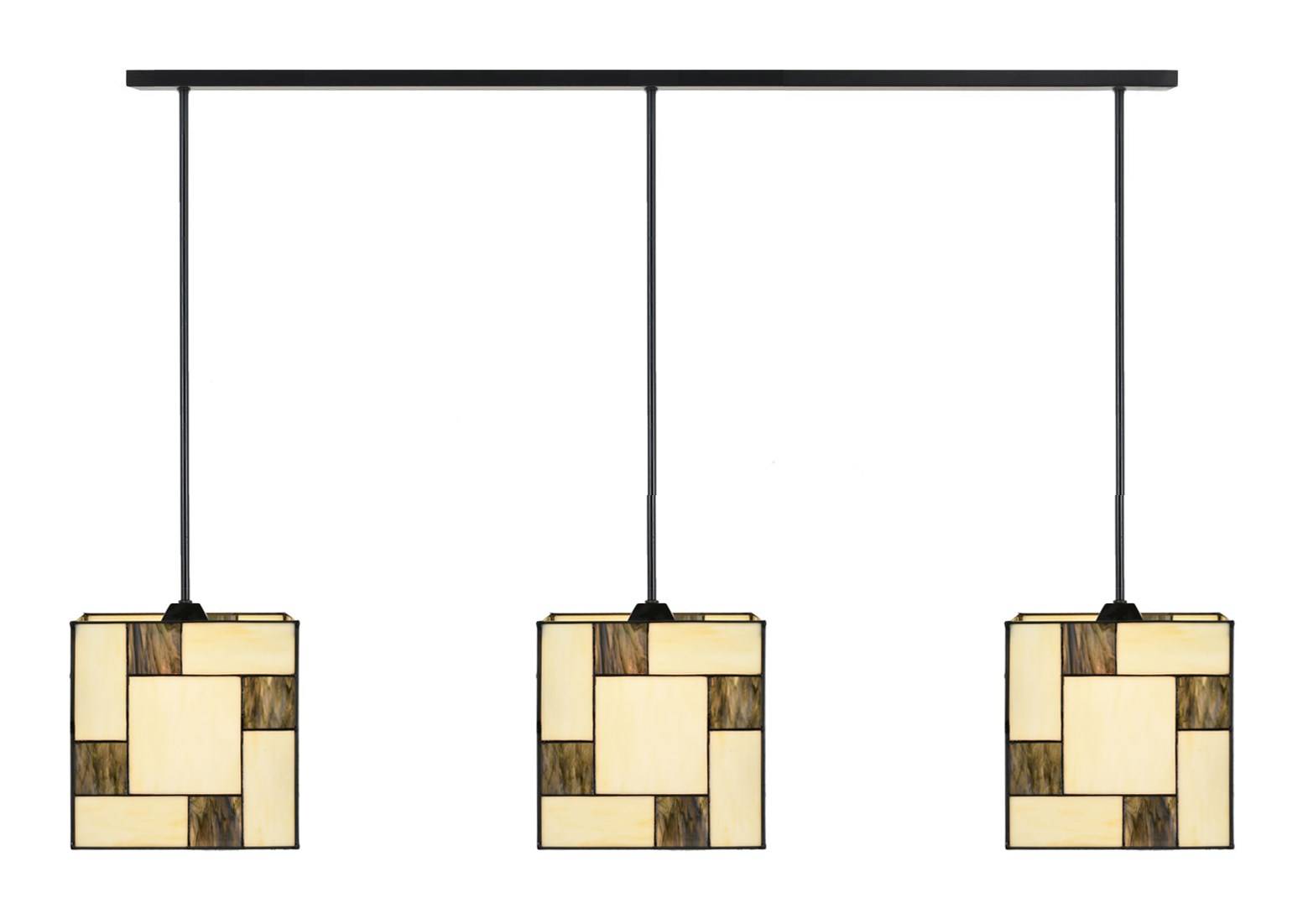 3 x Tiffany Mondriaan Kubus met Pendant aan plafondbalk
