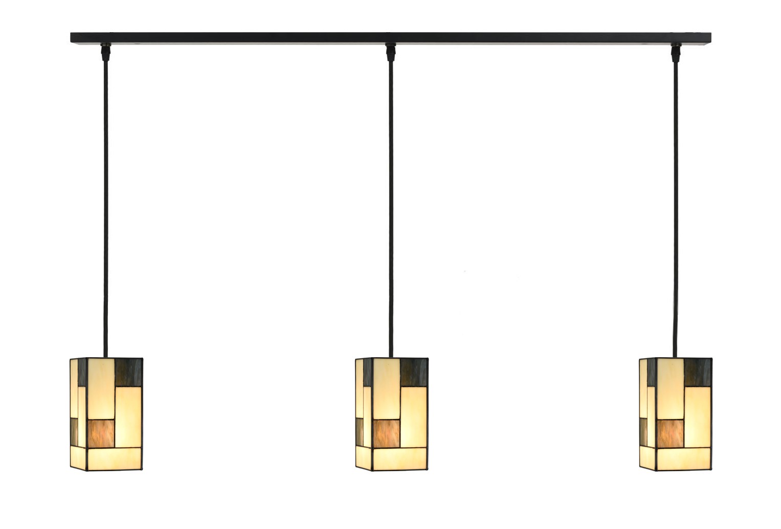 3 x Tiffany Mondriaan met katoensnoer aan plafondbalk