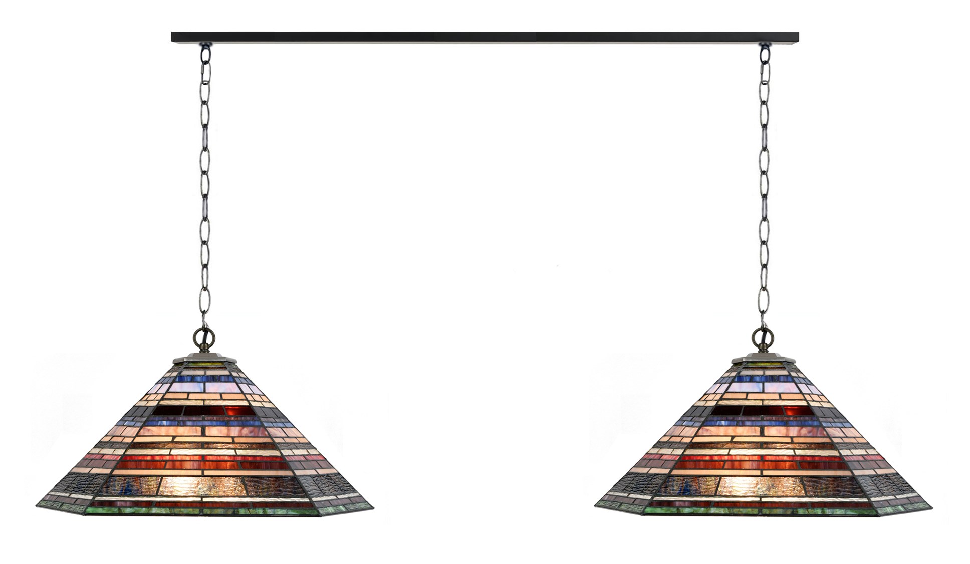 2 x Tiffany Industrial met ketting aan plafondbalk