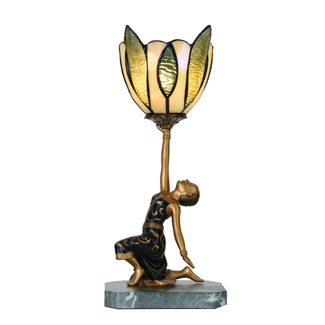 Tiffany tafellamp Golden Art Deco Lady aan