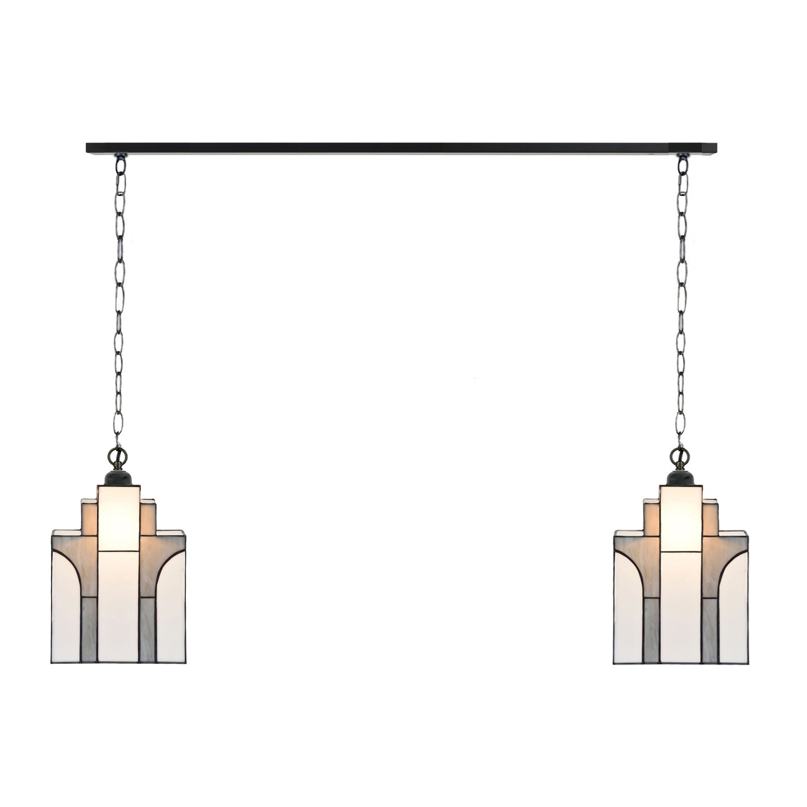 2 x Tiffany New York Sky Line met ketting aan plafondbalk
