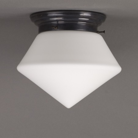 Plafonniere La Balise in mat opaline glas met afgerond brons armatuur
