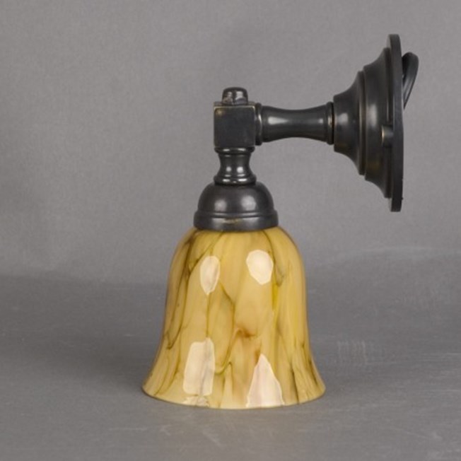 Badkamerlamp Bell smal met brons armatuur en gemarmerde, open glaskap