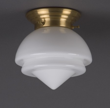 Plafonniere Gispen punt klein opaal wit glas met afgerond messing armatuur