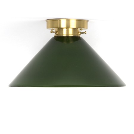 Plafonniere Cono in groen glas met strak messing armatuur